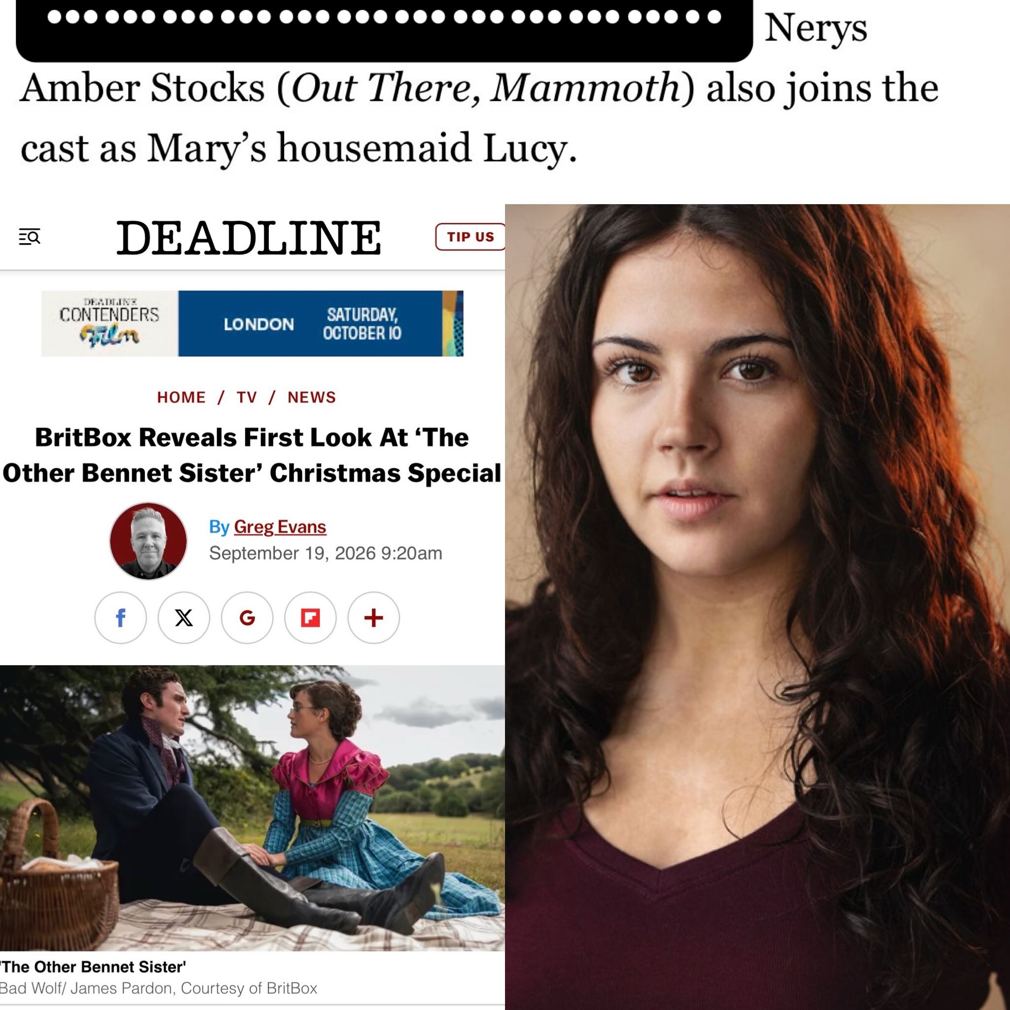 Can finally reveal one of the secrets I’ve been keeping as it’s just been announced! Nerys has joined the cast of @otherbennetsistertv ⭐️ absolutely thrilled for you Nerys! Super proud agent! #welshactor #welshagent #gotthejob